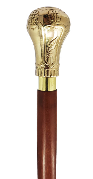The New Antique Store - Knob Handle Wooden Walking Stick Cane with Rosewood Stick (Shining Brass, Brass)