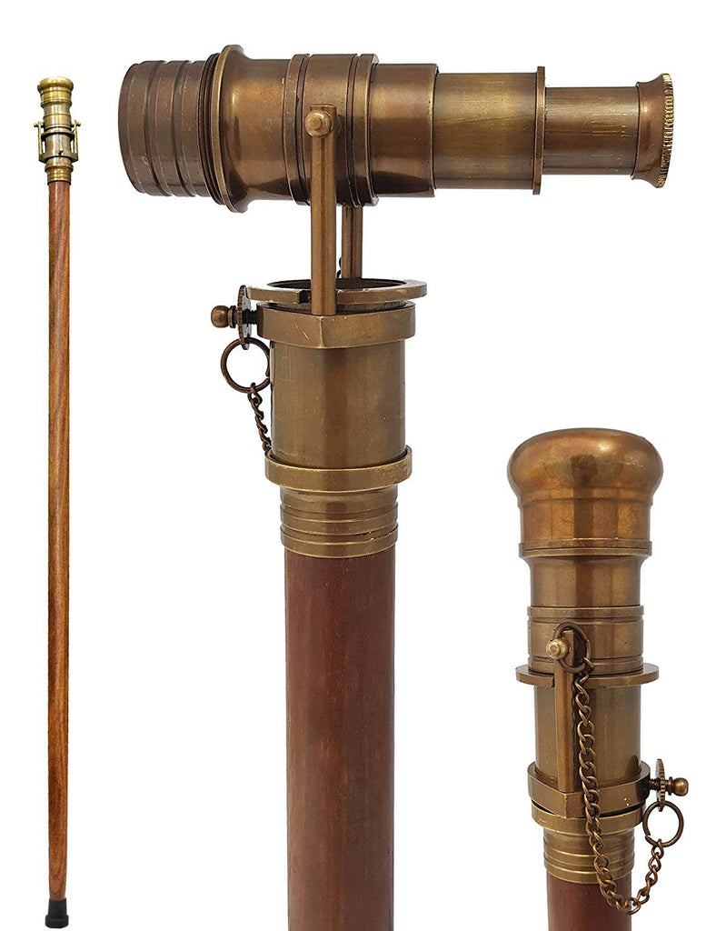 Brass Nautical Telescope Walking Stick Antique Finish Costume Wooden C –  The New Antique Store