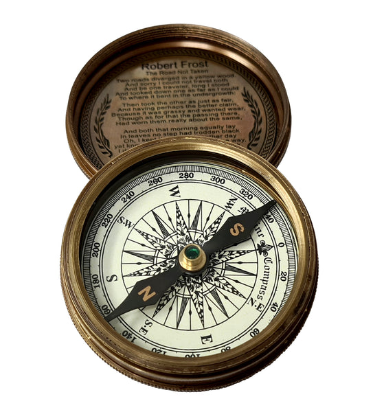 Brass Nautical 2 inches Vintage Compass Replica Brass Pocket Transit Compass - Robert Frost Poem