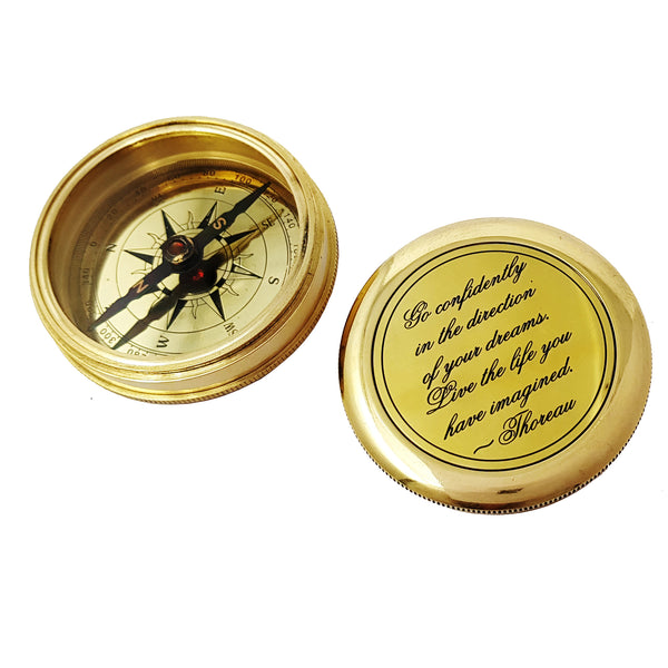 Brass Nautical - Thoreau's Go Confidently Brass Compass, Gift for Graduation, Confirmation Day, Baptism, New Year Gift, Birthday, Anniversary, Communion, Camping Gift