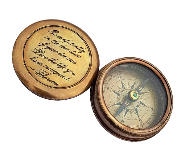 Brass Nautical - Thoreau's Go Confidently Brass Compass, Gift for Graduation, Confirmation Day, Baptism, New Year Gift, Birthday, Anniversary, Communion, Camping Gift