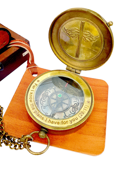 Brass Nautical - Compass with Scripture Verse 29:11, Engraved, Confirmation Baptism Gift, Duty to God Award, Religious Gift, Birthday Gift, Heavenly Gift of Faith
