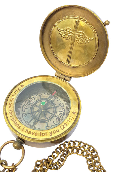 Brass Nautical - Compass with Scripture Verse 29:11, Engraved, Confirmation Baptism Gift, Duty to God Award, Religious Gift, Birthday Gift, Heavenly Gift of Faith