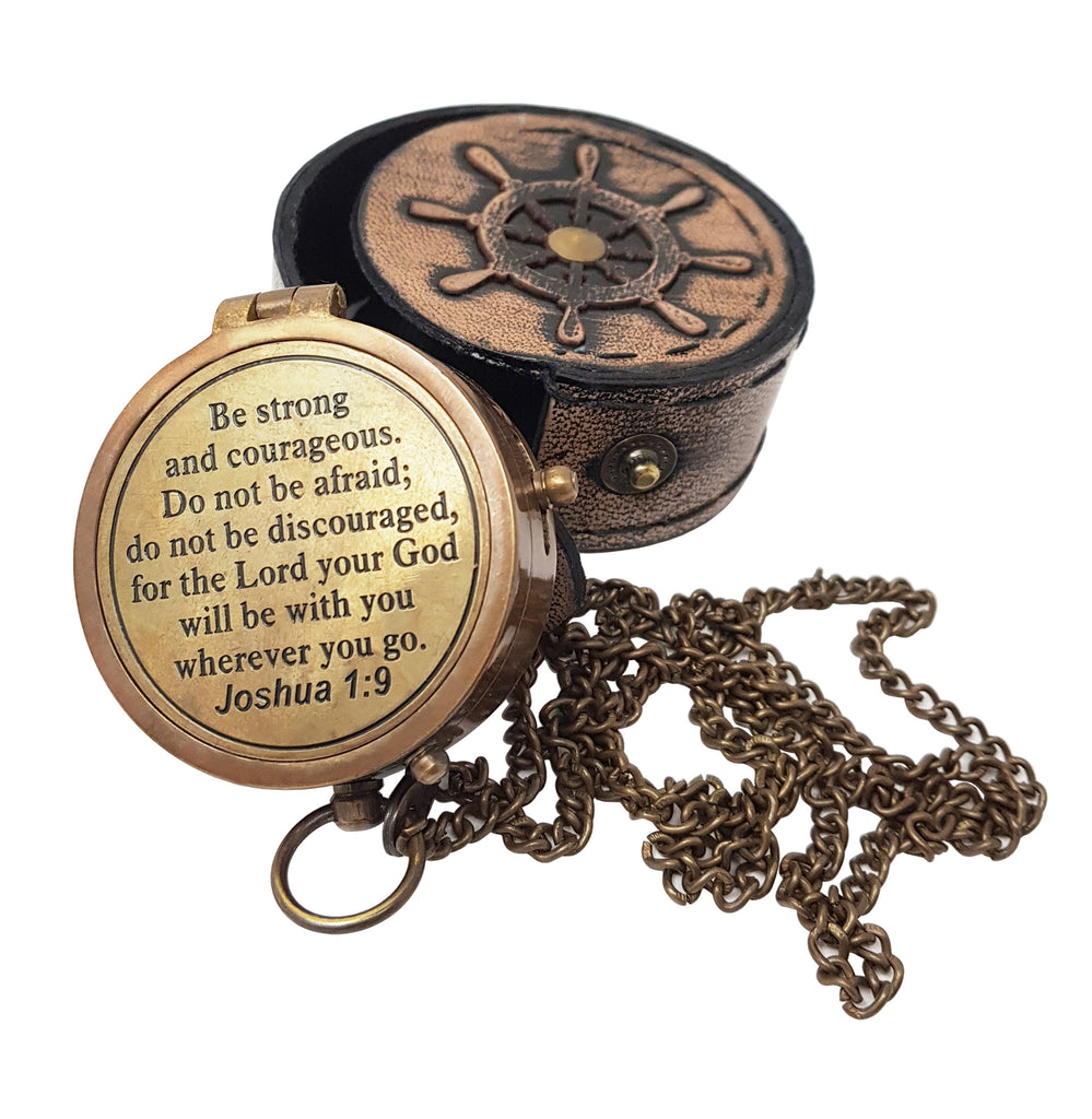 Hanzla Collection - Be Strong and Courageous Engraved Compass, Confirmation Gift Ideas, Baptism Gifts