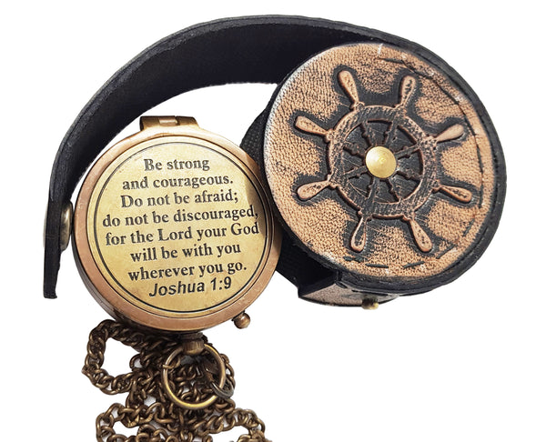 Hanzla Collection - Be Strong and Courageous Engraved Compass, Confirmation Gift Ideas, Baptism Gifts