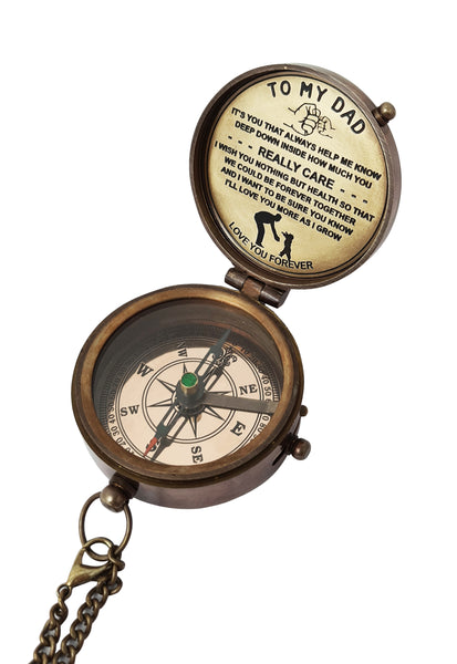 Brass Nautical - Engraved DAD Compass with an Emotional Message in Leather case, Brass Made, Dad's Gift for Christmas, New Year, Birthday, Anniversary, Father's Day