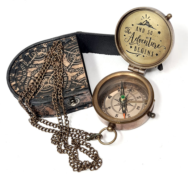 Brass Nautical - Brass Graduation Gift Engraved Compass with Inspirational Message Comes in Leather case, Ideal for Graduation Day Gift, Magnetic Compass, Made of Brass