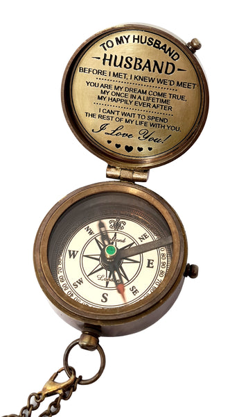 Brass Nautical - Engraved Compass with a Romantic Emotional Message, Gift for Husband, Anniversary, Wedding Gift for Him, Long Distance Gift, I Miss You, Valentine