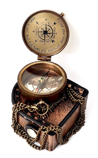 Brass Nautical - Brass Compass Engraved with a Romantic Message, for Boyfriend, Husband, Anniversary,Wedding, Fiance, Gift, I Miss You, Army Valentine, Long Distance Relationship, Travel Gift