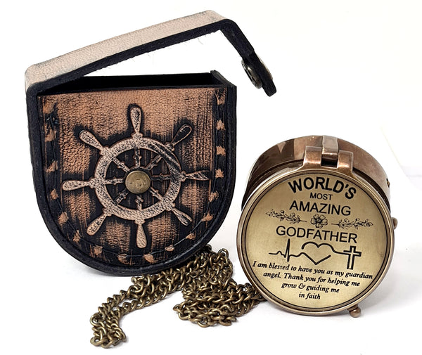 Brass Nautical - Engraved DAD Compass with an Emotional Message in Leather case, Brass Made, Dad's Gift for Christmas, New Year, Birthday, Anniversary, Father's Day