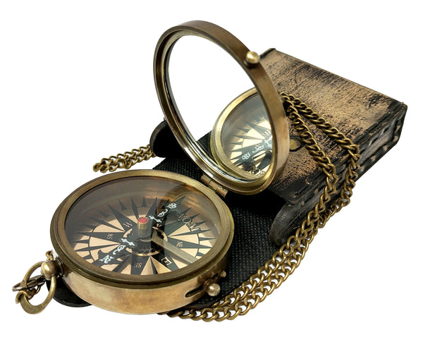 Brass Nautical - Compact Brass Compass Makeup Mirror - Gift for Mother's Day, Birthday, Christmas, New Year, Halloween, Anniversary Present