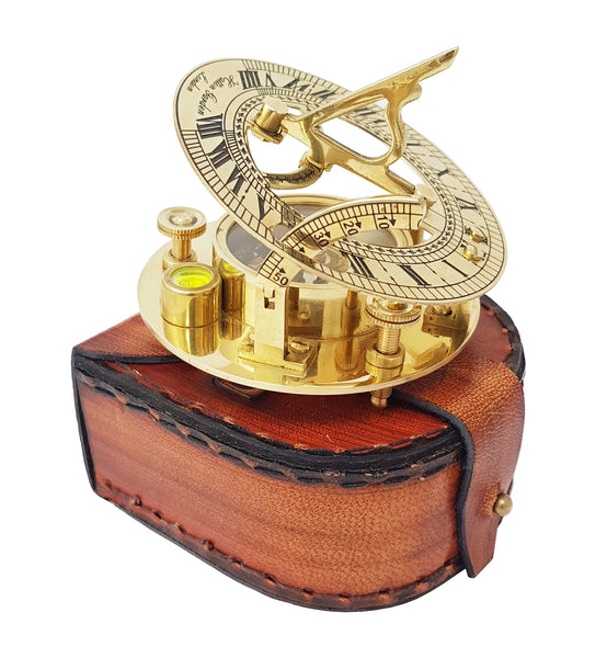 Brass Nautical - Sundial Compass with Intricate Detailing Comes in an Exquisite Top Grain Leather Case - Premium Sundial Compass