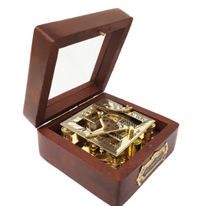 Brass Compass - Square Brass Sundial Compass in Glass Box & Polished Finish, Sun Dial Navigation Sun Clock Antique Replica Nautical Outdoor Pocket