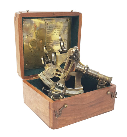 Brass Nautical - Sextant Brass Navigation Instruments Sextante Navegacion Marine Sextant in Rosewood Gift Box - Slow Motion Mechanism - 4 inches