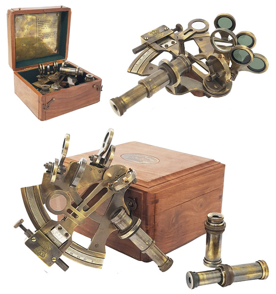 Brass Nautical - Sextant Brass Navigation Instruments Sextante Navegacion Marine Sextant in Rosewood Gift Box - Slow Motion Mechanism - 4 inches