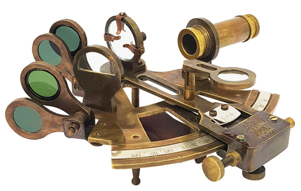 Brass Nautical - Brass Navigation Instrument Sextante Navegacion Marine Sextant in leather case - Slow Motion Mechanism