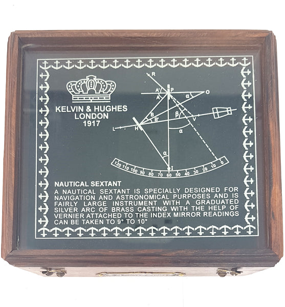 The New Antique Store - Brass Sextant Instrument Nautical Sextent for Navigation Gift Marine Antique Functional Astrolabe, in Hardwood Gift Box
