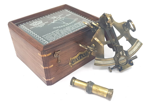 The New Antique Store - Brass Sextant Instrument Nautical Sextent for Navigation Gift Marine Antique Functional Astrolabe, in Hardwood Gift Box