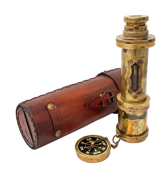 Brass Nautical - Functional Telescope | Brass Made | Glass Optics and High Magnfication | Kid's Telescope | Camouflage Finish | 18in Long | 1 Pc in Leather Bag | Handheld Antique Style | Spyglass