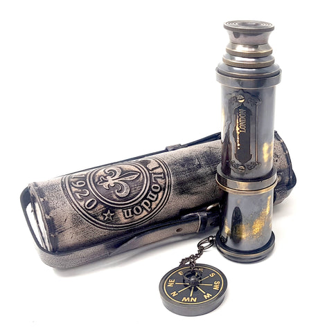 Brass Nautical - Brass Telescope Replica | Brass Made | Glass Optics & High Magnification | Pirate's Instrument| Antique Finish | 16in Long | 1Pc in Leather Case | Handheld Style Spyglass