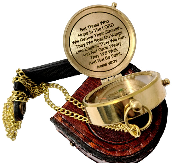 The New Antique Store - Brass Compass Engraved with Religious Scripture Verse, Gift for Son, Grandson, Daughter, Baptism, Confirmation Communion Godson Church Graduation Day