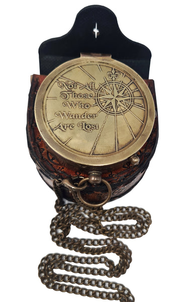 Brass Nautical - Not All Those Who Wander are Lost Brass Gift Engraved Compass with Leather case, Graduation Day Baptism Communion Confirmation Day Motivational LOTR J.R.R. Tolkien
