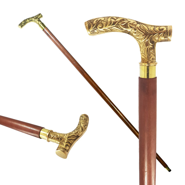 Brass Nautical Embossed Brass Handle Walking Stick
