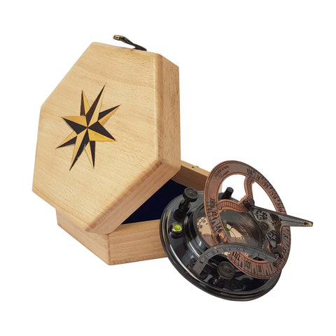 Antique Sundial Compass Replica 4in - Solid Brass Pocket Sundial - West London by The New Antique Store