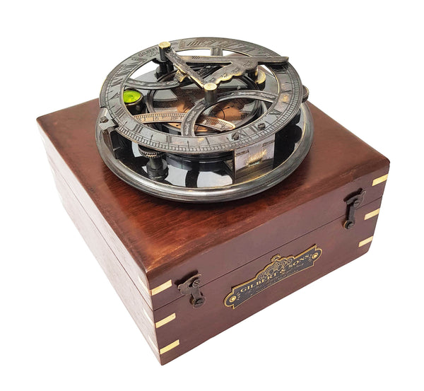 Brass Nautical - 5 inches Large Sundial Compass in Rosewood Case Top Grade Calibrated Vintage Gift