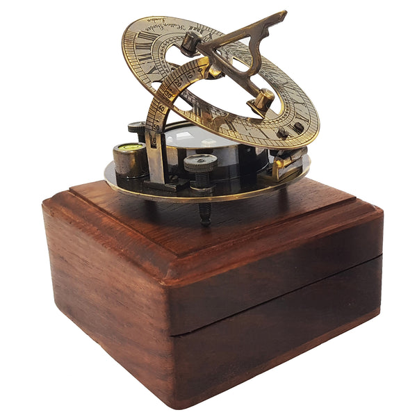 Brass Compass - Antique Brass Sundial Compass Marine Boat Gift Pocket Sun Dial in Box Nautical Marine Gift Sun Clock Pirate Ship Replica Watch
