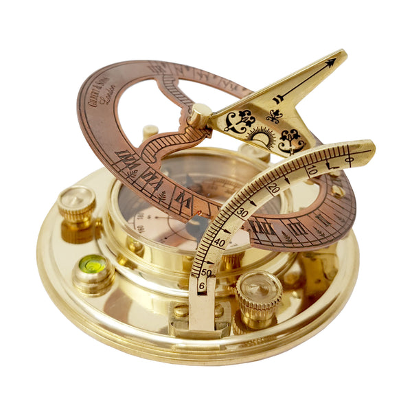 Brass Nautical - Antique Brass & Copper Sundial Compass, Sundial Clock, Sun dial in Box Gift Sun Clock Ship Replica Watch Sun Clock