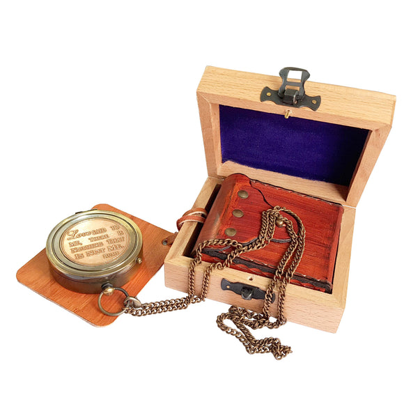 Brass Nautical - Beautiful Compass with Leather Carry Pouch and Gift Box Birthday, Anniversary, Valentine, Love, Romantic Personalized Message for Boyfriend, Husband, Girlfriend, Wife & Any Loved Ones