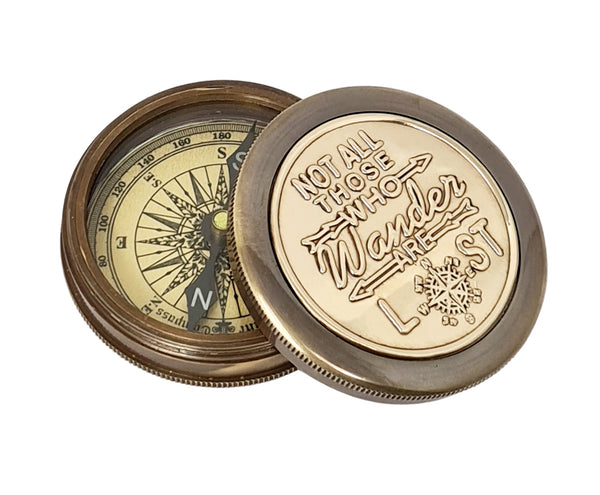 Brass Nautical - "Not All Those Who Wander are Lost Magnetic Compass Graduation Confirmation Day Gift Compass Marine Antique Replica Vintage Magnetic Direction Antique Compass