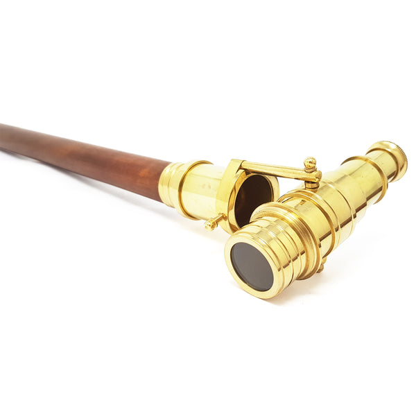 The New Antique Store - Telescope Walking Stick Costume Wooden Cane Foldable Rosewood Stick Steampunk Style (Polished Brass)