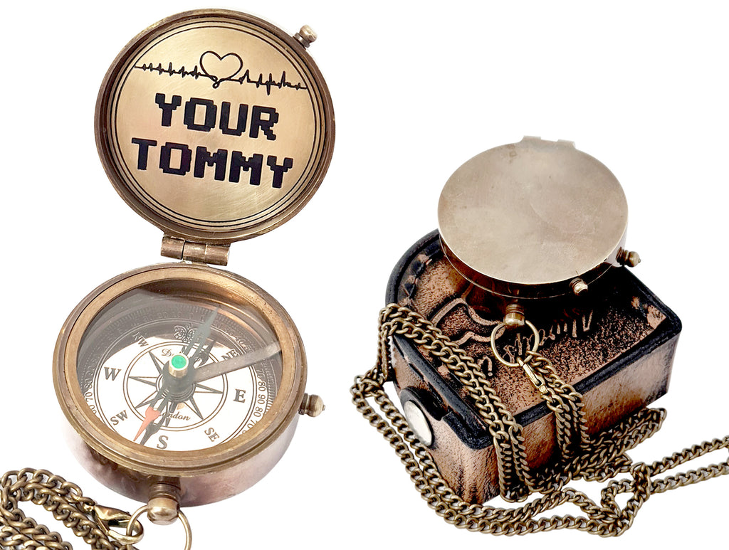 Brass Nautical - My Tommy Compass - Love Compass - Brass Compass Mine Craft Valentine Gift Wedding Gift Long Distance Boyfriend Gift, Fiance Gift I Miss You Gift for Army Boyfriend