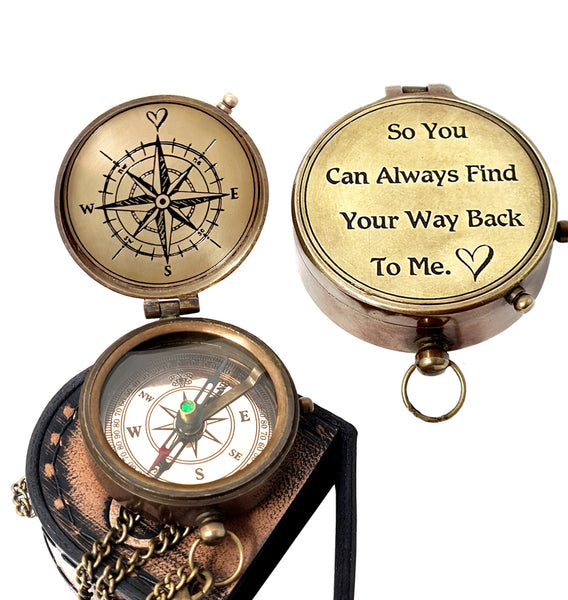 Brass Nautical - Brass Compass Engraved with a Romantic Message, for Boyfriend, Husband, Anniversary,Wedding, Fiance, Gift, I Miss You, Army Valentine, Long Distance Relationship, Travel Gift