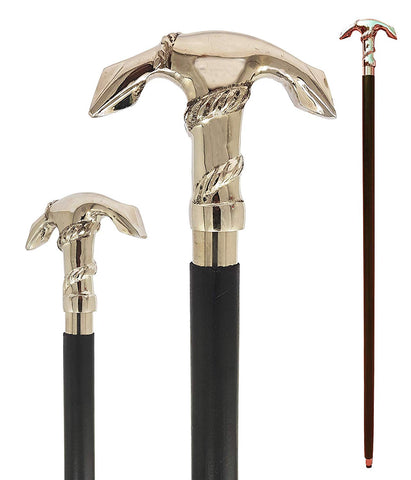 Brass Nautical - Brass Anchor Handle Walking Cane Wooden Cane Stick - Made of Rosewod & Brass (Anchor Chrome)